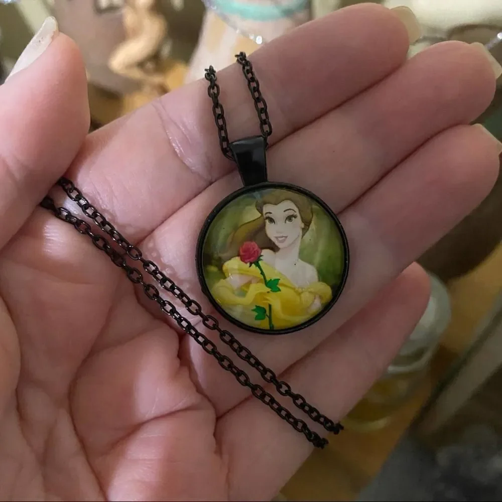 Disney Beauty And The Beast Cabochon Glass Necklace